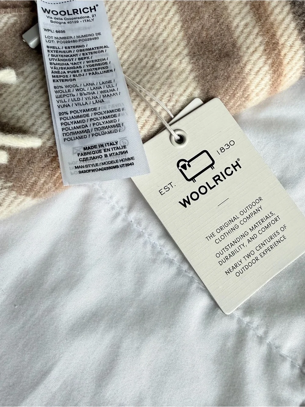 Woolrich Cream and Beige Plaid Wool Blanket
